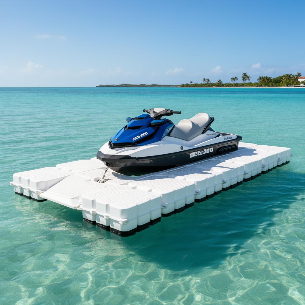 Compact floating jet ski dock with a Sea-Doo
